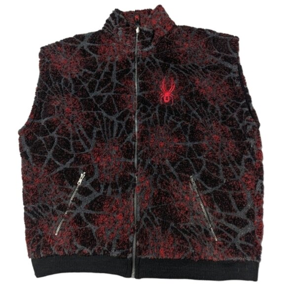 Vintage Spyder Men's Vest Fleece Red Black Web Full Zip Pockets Made USA Size XL - Picture 1 of 13